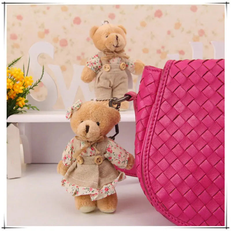 12Pcs 6 Pair 11Cm Small Teddy Bear Plush Toys Kid Wedding Bridal Gift Party Mini Anime Pendant Valentine'S Day Key Chain Dolls