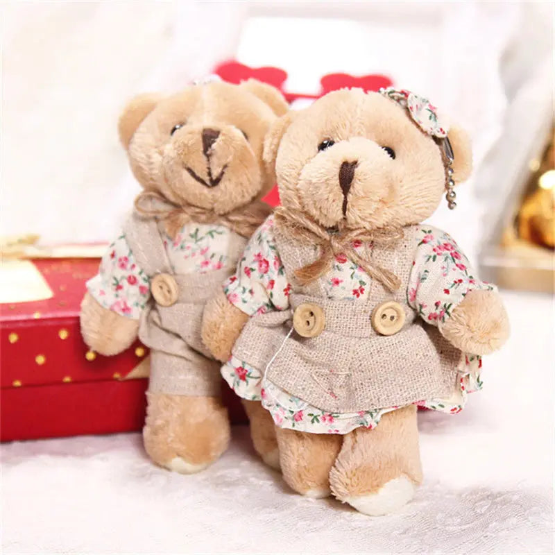 12Pcs 6 Pair 11Cm Small Teddy Bear Plush Toys Kid Wedding Bridal Gift Party Mini Anime Pendant Valentine'S Day Key Chain Dolls