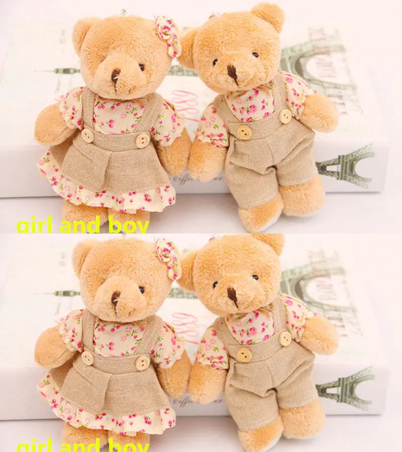 12Pcs 6 Pair 11Cm Small Teddy Bear Plush Toys Kid Wedding Bridal Gift Party Mini Anime Pendant Valentine'S Day Key Chain Dolls