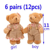 12Pcs 6 Pair 11Cm Small Teddy Bear Plush Toys Kid Wedding Bridal Gift Party Mini Anime Pendant Valentine'S Day Key Chain Dolls