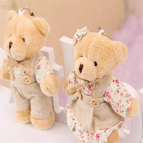 12Pcs 6 Pair 11Cm Small Teddy Bear Plush Toys Kid Wedding Bridal Gift Party Mini Anime Pendant Valentine'S Day Key Chain Dolls