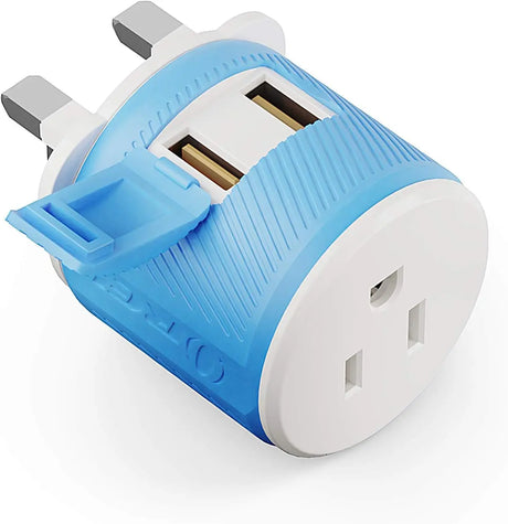 UK, Ireland, Dubai Travel Plug Adapter with Dual USB - USA Input - Type G - (U2U-7), Will Work with Cell Phones, Camera, Laptop, Tablets, Ipad, Iphone and More