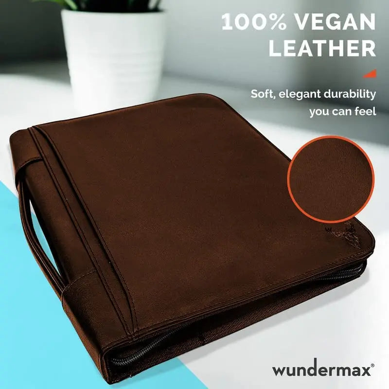 13X10.7X1.9In Vegan Leather Padfolio for Men/Women with Handle, Zipper, Notepad, Detachable Binder, Tablet Pocket - Brown
