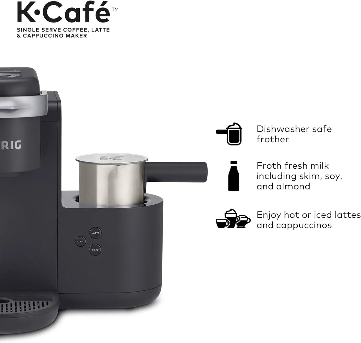 K-Cafe Single Serve K-Cup Coffee, Latte and Cappuccino Maker, Dark Charcoal