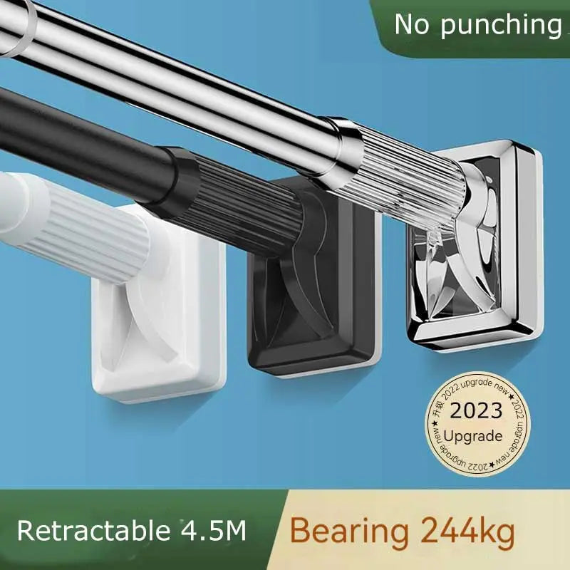 40-450CM White Shower Curtain Rod Adjustable Stainless Steel Tension Telescopic Rod for Bathroom Windows No Drill Simple Bracket
