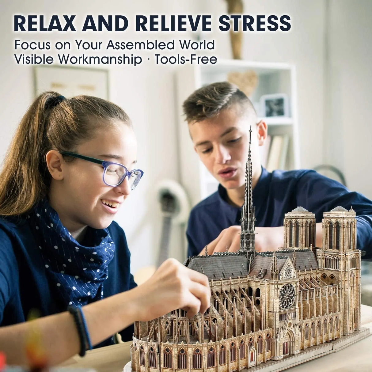 3D Puzzle for Adults Moveable Notre Dame De Paris Church Model Kits Large Challenge French Cathedral Brain Teaser Architecture Building, 293 Pieces Christmas Decorations