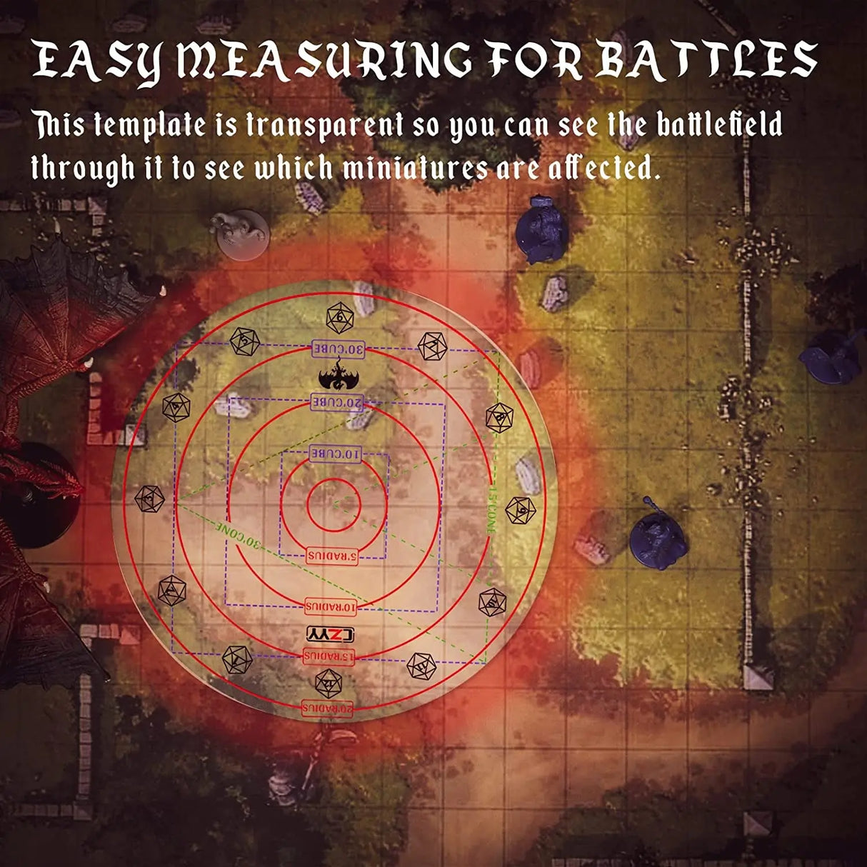 Upgraded Spell AOE Damage Template Extra Large to 30' Cube & 30' Cone, Acrylic D&D Area Effect Marker with Gift Box - Perfect Tabletop RPG Gaming Accessories, Tools for Dungeons and Dragons, Ttrpgs