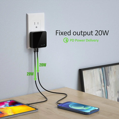 USB C Charger, Fast Thin Flat 52W 4-Port Wall Charger with Two 20W Power Delivery and 2 USB Port for Iphone 14/14 Pro/14 Pro Max, Galaxy, Pixel, Ipad Pro, Airpods Pro and More, Upgraded
