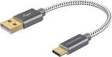 6 Inch USB C Cable , Short USB to USB C 3A Fast Charging Cable, Braided USB C Male to USB Male Cable for Power Bank, Galaxy S23, Ipad Pro Ipad Mini S22 S21 Z Flip, Etc, Gray