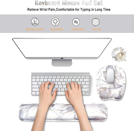 Keyboard Wrist Rest Mouse Pad Wrist Support for Computer/Laptop Memory Foam Keyboard Pad Ergonomic Hand Rest Wrist Cushion for Home Office Gaming - White Marble