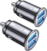 2 Pack Fast Mini Car Charger, 4.8A Metal Car Charger Adapter Flush Fit, Dual Port USB Car Charger Compatible with Iphone 14 13 12 Pro Max 8 plus 7 6S, Samsung Galaxy S23/10/9/8/7, Ipad Kindle