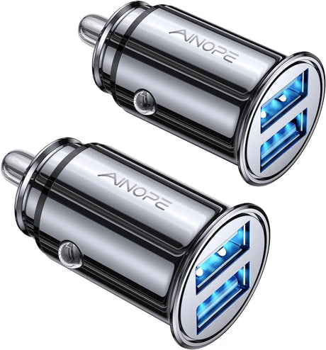 2 Pack Fast Mini Car Charger, 4.8A Metal Car Charger Adapter Flush Fit, Dual Port USB Car Charger Compatible with Iphone 14 13 12 Pro Max 8 plus 7 6S, Samsung Galaxy S23/10/9/8/7, Ipad Kindle