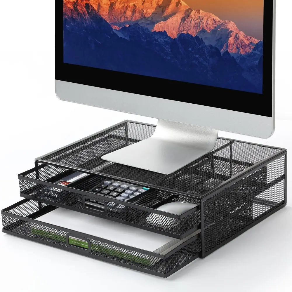Monitor Riser Stand with Drawer Mesh Metal Desk Organizer for PC, Laptop, Hold up to 33Lbs