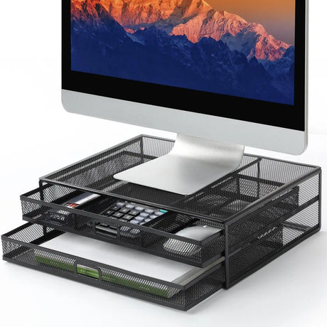 Monitor Riser Stand with Drawer Mesh Metal Desk Organizer for PC, Laptop, Hold up to 33Lbs