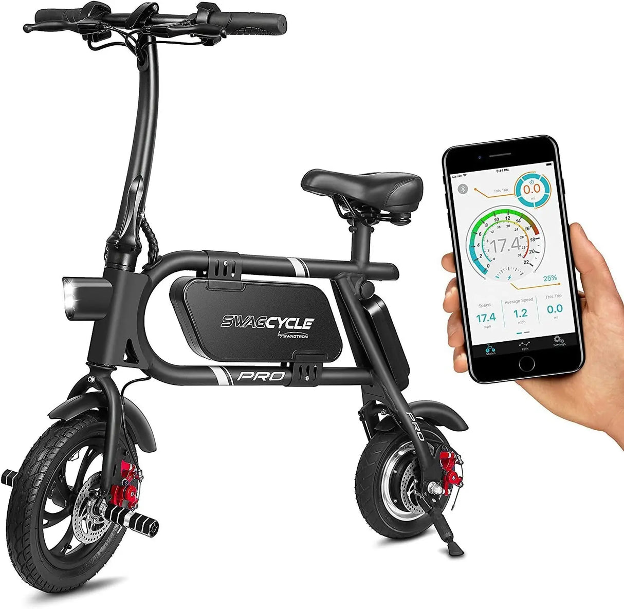 Swagcycle Pro Pedal-Free App-Enabled Folding Electric Bike with USB Port to Charge on the Go