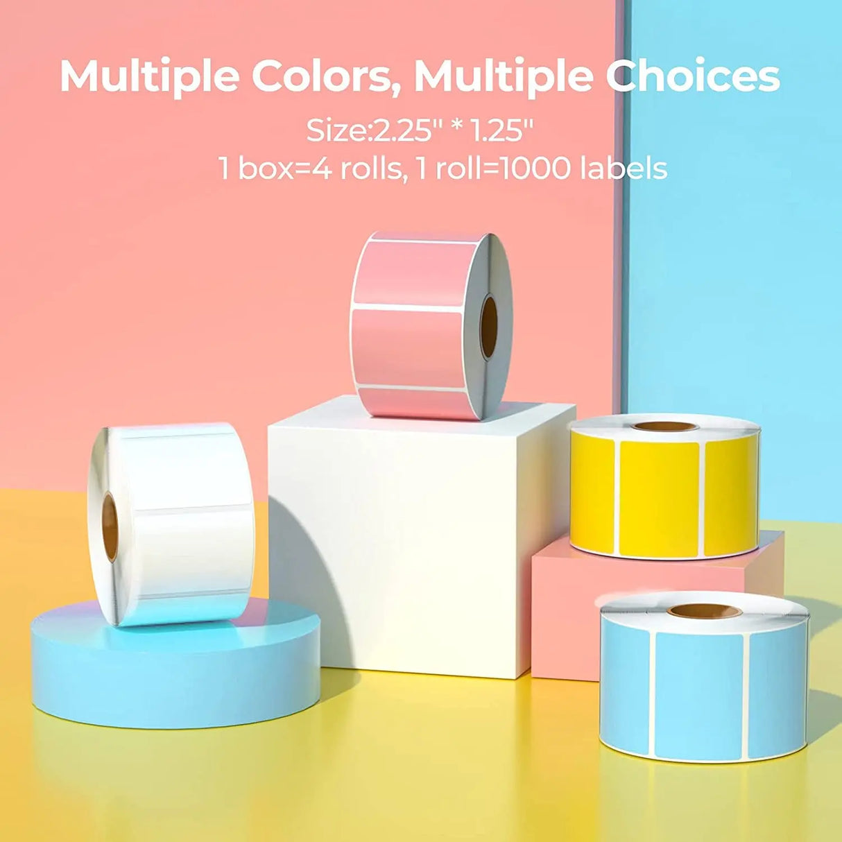2.25 X1.25 Direct Thermal Labels, Color Shipping Thermal Stickers, Multi-Purpose Square Self-Adhesive Label for Thermal Label Printer - 4000 Labels-White, Blue, Pink, Yellow