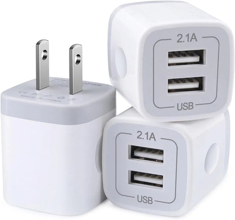 Charger Block, USB Wall Charger, Double USB Fast Charging Cube Block Charger Box, 2.1A Phone Charger Power Adapter 3 Pack for Phone 15 14 13 12 11 Pro Max XS XR X 8 7 6 Samsung Galaxy S23 A14 Note 20