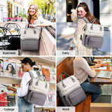 Laptop Backpack for Women Fashion Business Computer Backpacks Travel Bags Purse Doctor Nurse Work Backpack with USB Port, Fits 17-Inch Laptop Beige Grey