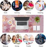 Large Mouse Pad, Cute Pink Desk Mat for Desktop, Women Girls PU Leather Waterproof Gaming, Rose Gold Marble Computer PC Laptop Protector Writing Pads for School Office Home 31.5" X 15.7"