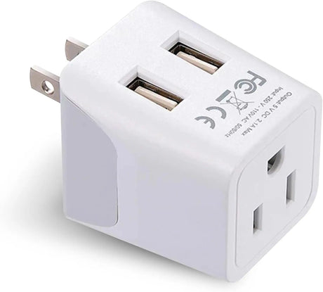 Japan, Philippines Travel Adapter Plug with Dual USB - Usa Input - Type a - Ultra Compact (CTU-6) - Perfect for Cell Phones, Laptops, Camera Chargers