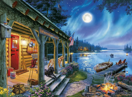 - Darrell Bush - Moonlight Lodge - 1000 Piece Jigsaw Puzzle , Blue
