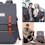 Vintage Laptop Backpack for Women Men,Travel Backpacks with USB Charging Port Fashion Backpack Fits 15.6Inch Notebook, Grey