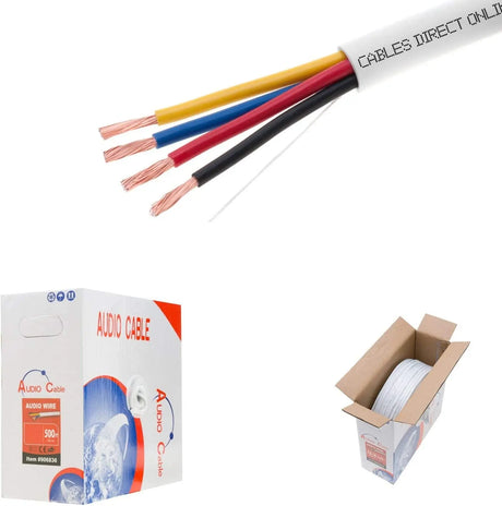 250Ft 18AWG 4 Conductors (18/4) CL2 Rated Speaker Cable True Spec & Gauge Low Voltage LED Copper Clad Aluminum Wire, Pull Box (For In-Wall Installation) (18AWG / 4 Conductors, 250Ft)