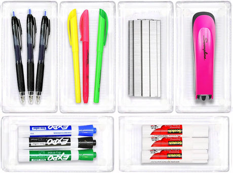 6 Pack Clear Plastic Drawer Organizers, 3.25"X 6.12"
