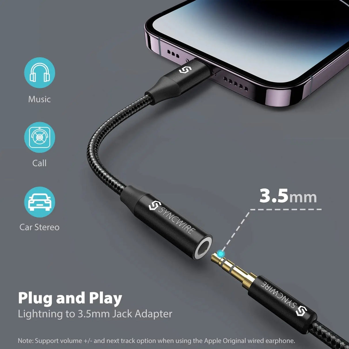 [Apple MFI Certified] Iphone Headphone Adapter,  Iphone Aux Jack Adapter, Lightning to 3.5Mm Dongle for Iphone 14/13/12/11 Pro Max/Pro/Plus/Mini/Xr/Xs/8/7 Plus-Black 10Cm