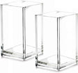 2 Pack Clear Acrylic Pencil Pen Holder Cup,Desk Accessories Holder,Makeup Brush Storage Organizer,Modern Design Desktop Stationery Organizer for Office School Home Supplies,2.6X 2.6X 4 Inches