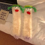 1Pair Ugly and Cute Funny Mink Fleece Floor Socks Thickened and Warm Autumn and Winter Cartoon Medium Sleeve Home Socks Big Eye