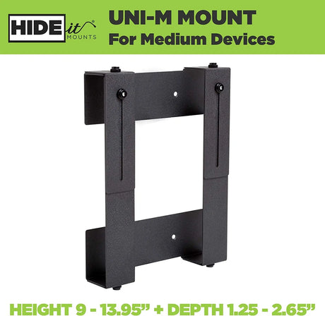 Uni-M Wall Mount - Patented in 2015, American Company - Steel Adjustable Medium Device Mount - Cable Box Wall Mount, Console Wall Mount, DVD Player Mount - behind TV Cable Box Mount
