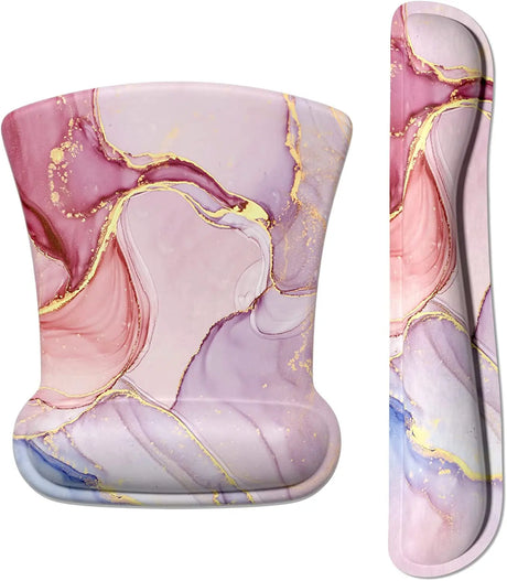 Mouse Pad Wrist Support Keyboard Wrist Rest Pad Ergonomic Mousepad Non-Slip Memory Foam Keyboard Pad Easy Typing Pain Relief Perfect for PC Laptop Gaming Office,Pretty Pink Marble