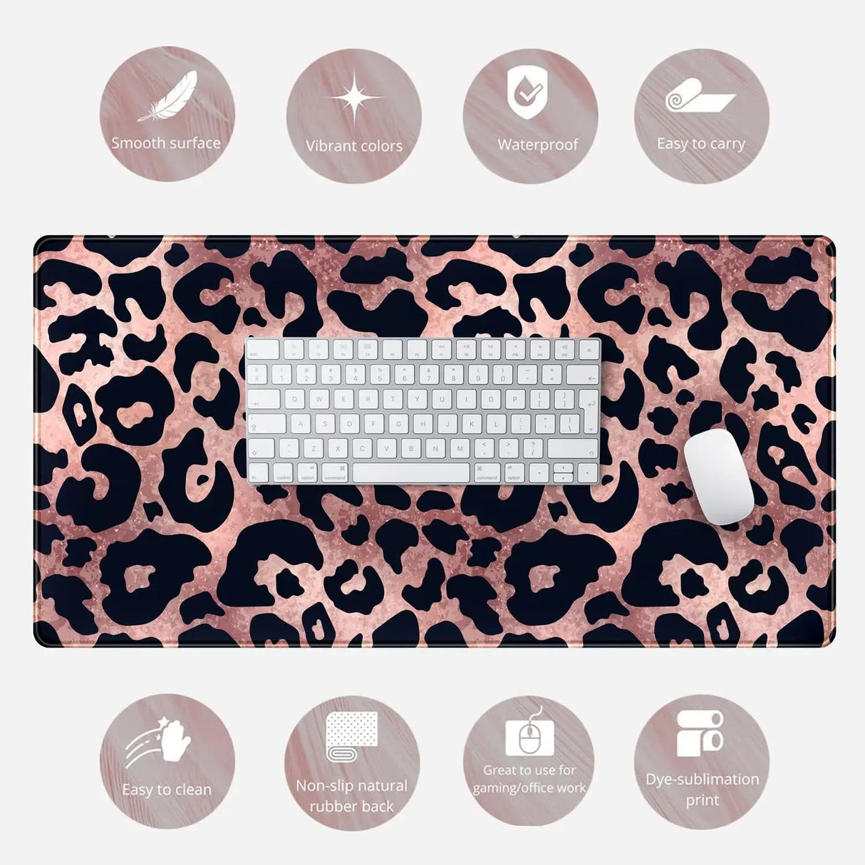 Desk Mat Decor Leopard Rose Black Large Gaming Mouse Pad Gold Pink Marble Mousepad for Women Computer Office Keyboard Mat Laptop Big Mouse Pad Cute Desk Decor 31.5X15.7 in with Non-Slip Stitched Ege