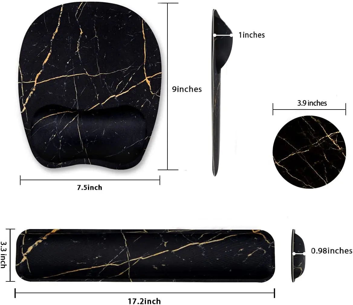 Keyboard Wrist Rest Mouse Pad Wrist Support for Computer/Laptop Memory Foam Keyboard Pad Ergonomic Hand Rest Wrist Cushion for Home Office Gaming - Black Marble