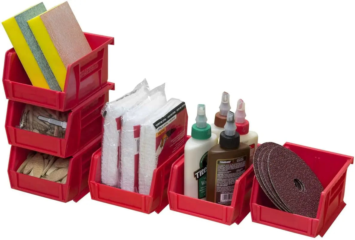 30210 Akrobins Plastic Hanging Stackable Storage Organizer Bin, (5-Inch X 4-Inch X 3-Inch), Red, 6-Pack