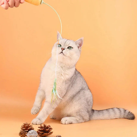 2 in 1 Electric Cat Stick and Tracks Toy Automatic Rotating Interactive Cats Toys Tracks Ball Turntable Pet Kitten Funny Sticks