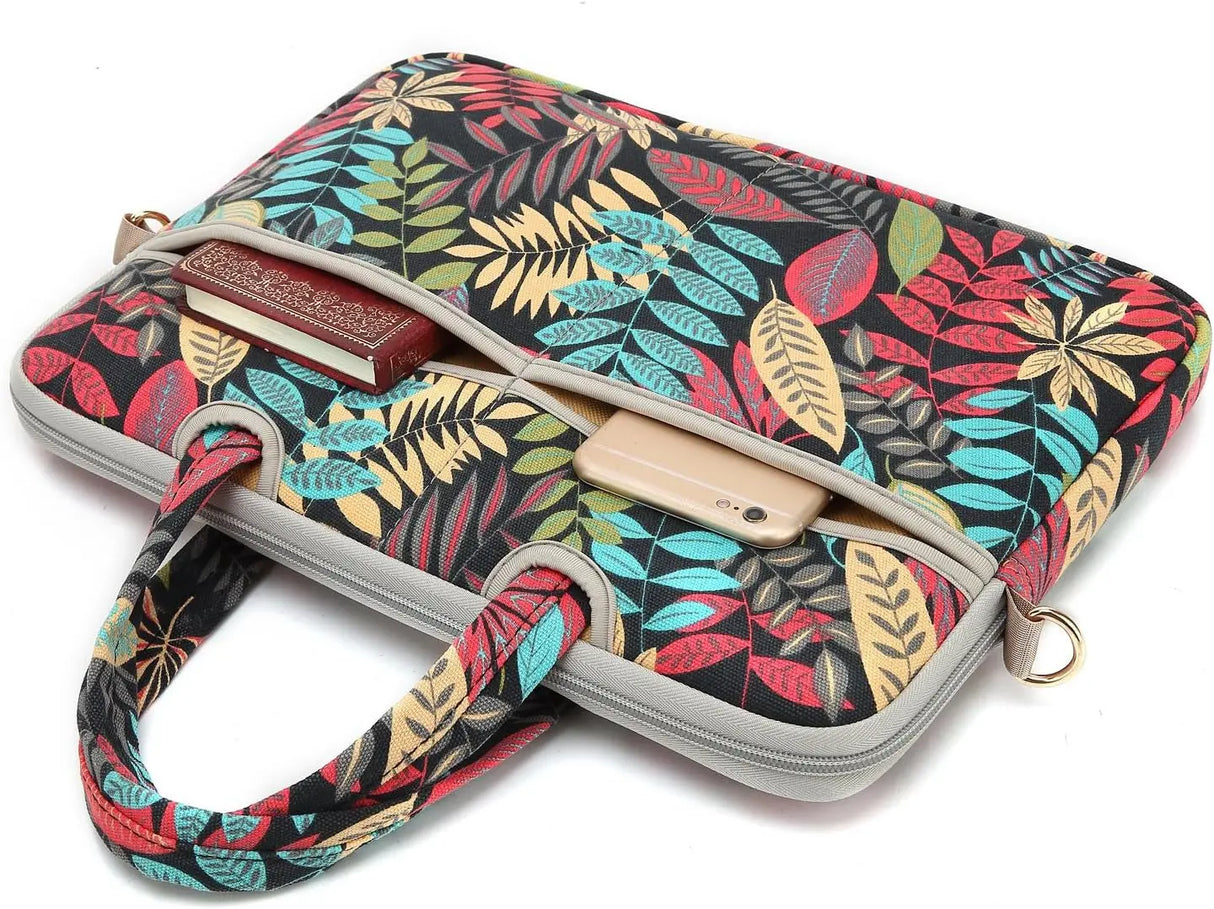 Forest Series Black Patten Water-Resistant Laptop Shoulder Messenger Bag Case Sleeve for 14 Inch 14.1 Inch Laptop