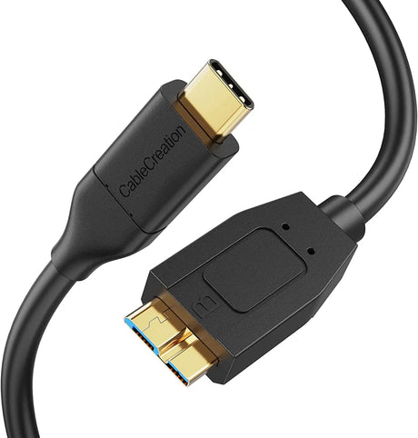 USB C Hard Drive Cable 4FT, 10Gbps Data Transfer Speed, USB C to Micro B Male Cable, Compatible with Iphone 15 Plus/15 Pro Max, WD My Passport, External Hard Drive Black