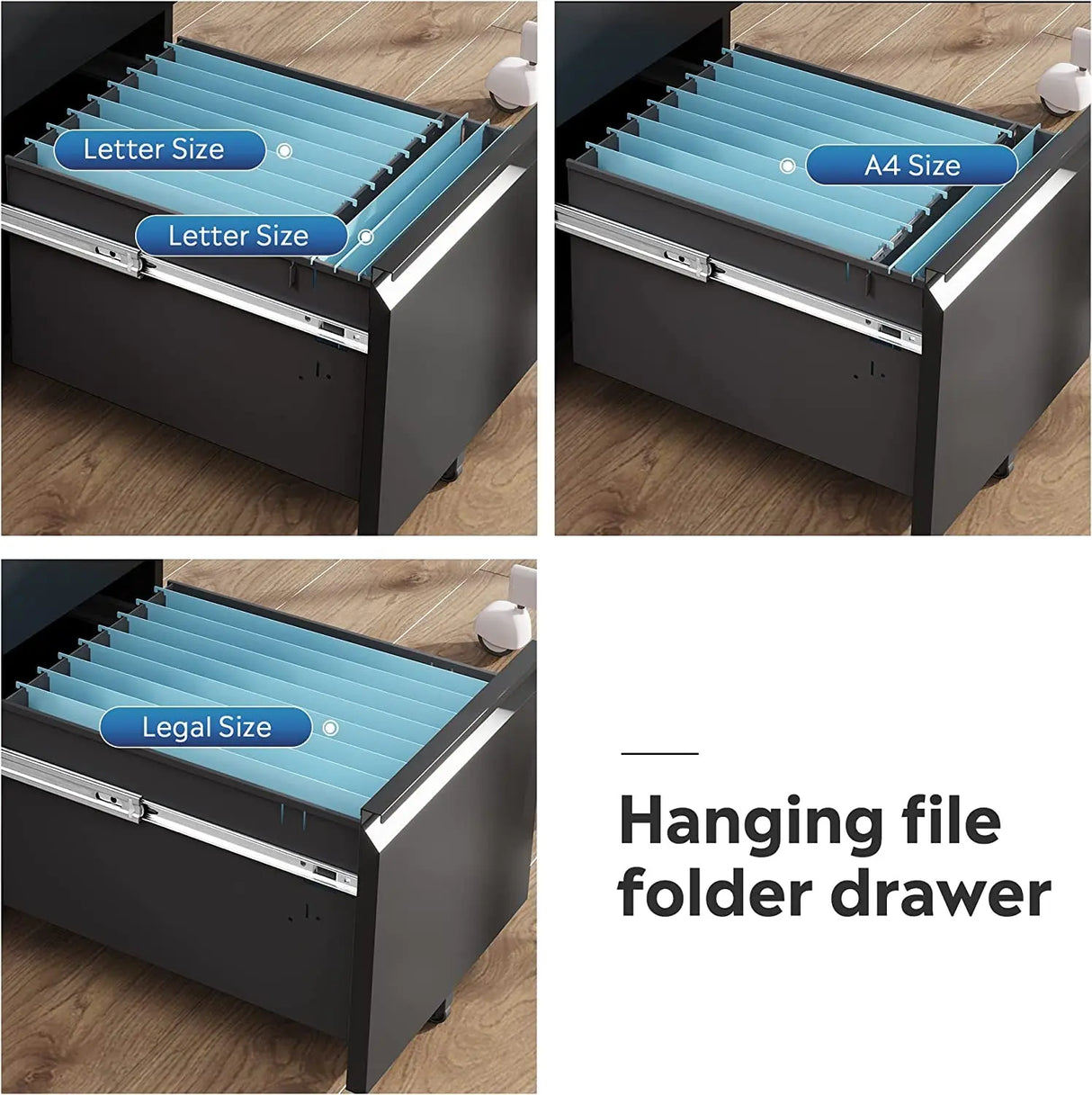 2-Drawer Mobile File Cabinet with Lock, Vertical Filing Cabinet, Black