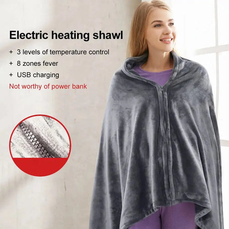 3 Heat Controller Coral Flannel Warm Shawl Winter Heated Blanket Cape Heating Lap Blanket Electric Heating Blanket 80*150Cm