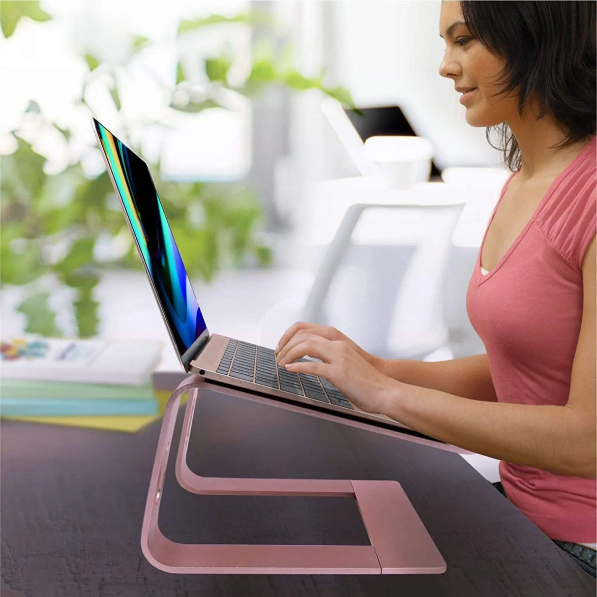 Laptop Stand, Ergonomic Aluminum Laptop Mount Computer Stand, Detachable Laptop Riser，Notebook Holder Stand Compatible with Macbook Pro/Air HP Lenovo Samsung Huawei ，All 10-17.3" Laptops(Rose Gold)