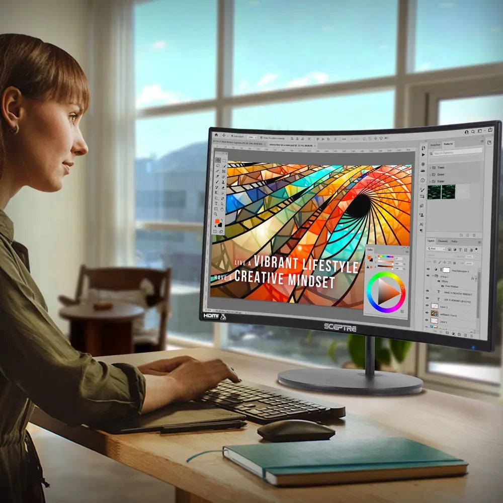 27" Curved 75Hz LED Monitor HDMI VGA Build-In Speakers, Edge-Less Metal Black 2019 (C275W-1920RN)
