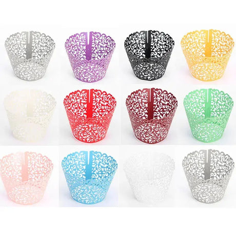 50Pcs/Lot Laser Cut Cupcake Wrappers Cake Toppers Kids Baby Birthday Party Supplies Wedding Cups Cake Decoration