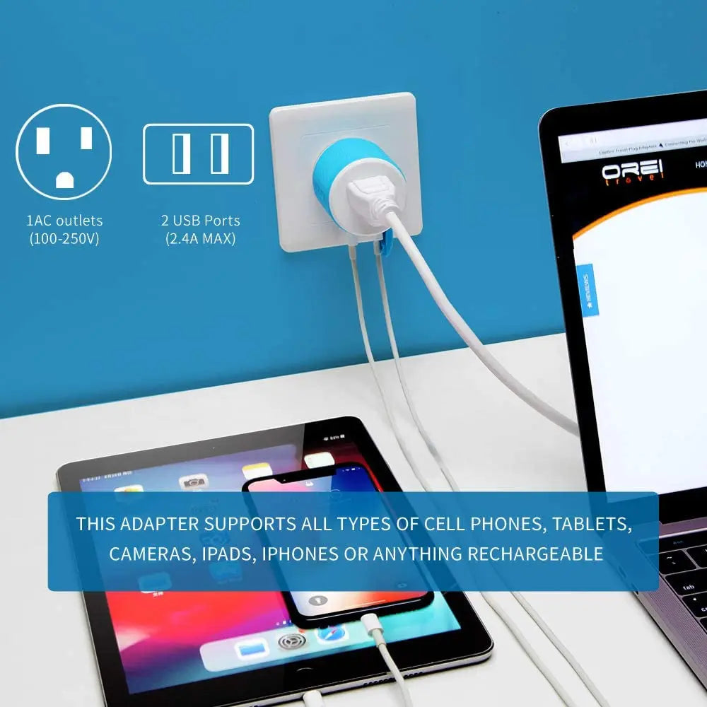 Australia, New Zealand, China Travel Plug Adapter with Dual USB - Type I (U2U-16), Will Work with Cell Phones, Camera, Laptop, Tablets, Ipad, Iphone and More