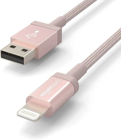 USB-A to Lightning Charger Cable, Nylon Braided Cord, Mfi Certified Charger for Apple Iphone 14 13 12 11 X Xs Pro, Pro Max, Plus, Ipad, 3 Foot, Rose Gold