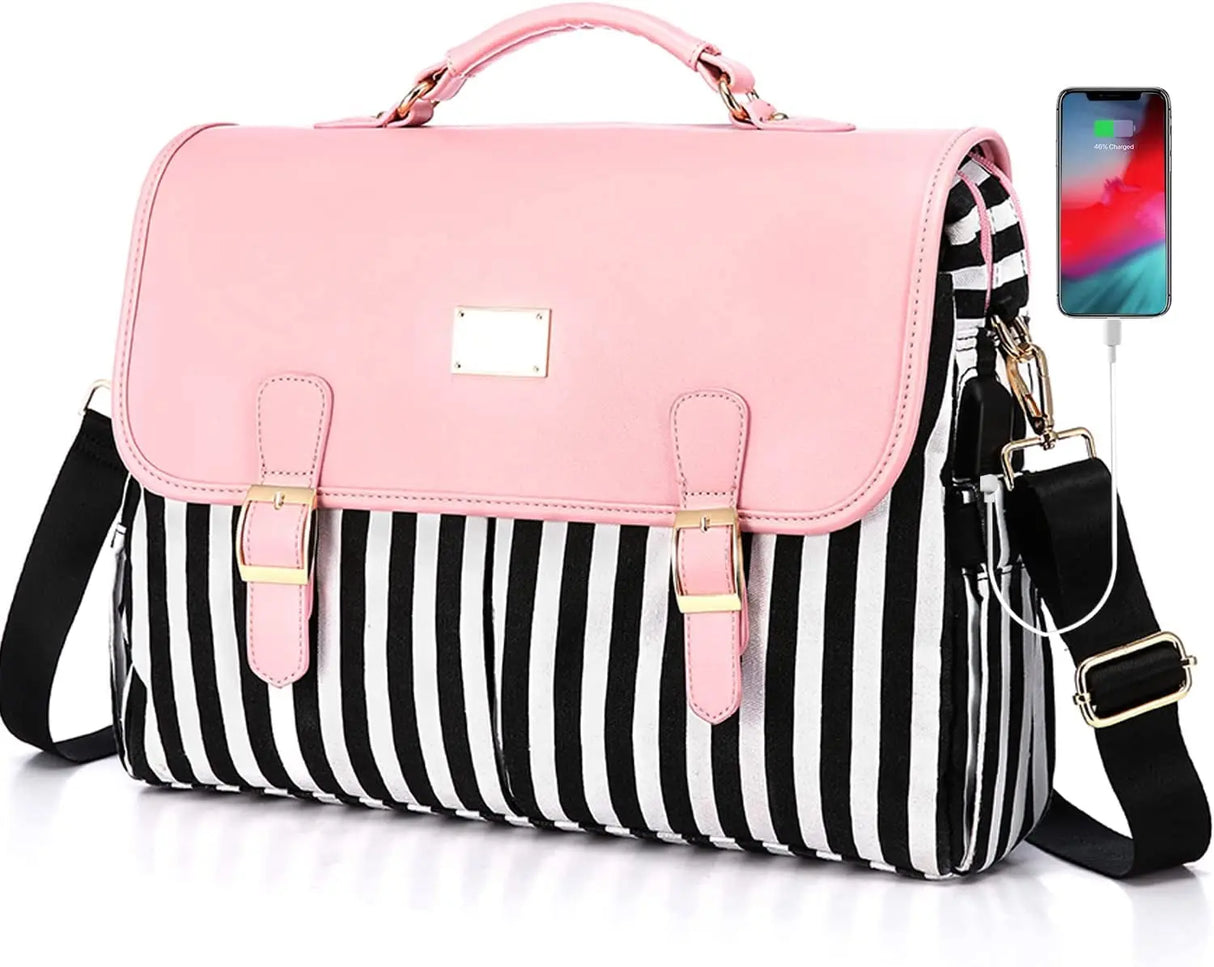 Laptop Bag for Women Large Capacity Computer Bags Cute Messenger Bag Briefcase Business Work Bags Purse, 15.6Inch, Pink-Pro