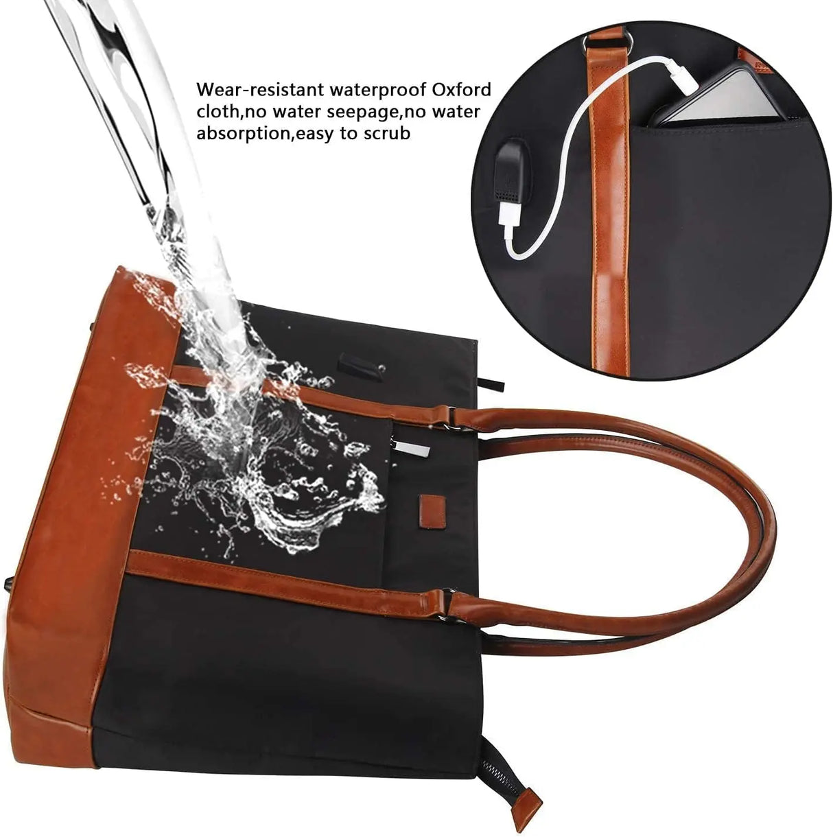 Woman Laptop Tote Bag,Usb Teacher Bag Large Work Bag Purse Fits 17.3 in Laptop,Lightweight Waterproof Computer Shoulder/Messenger Bag(Ablack)
