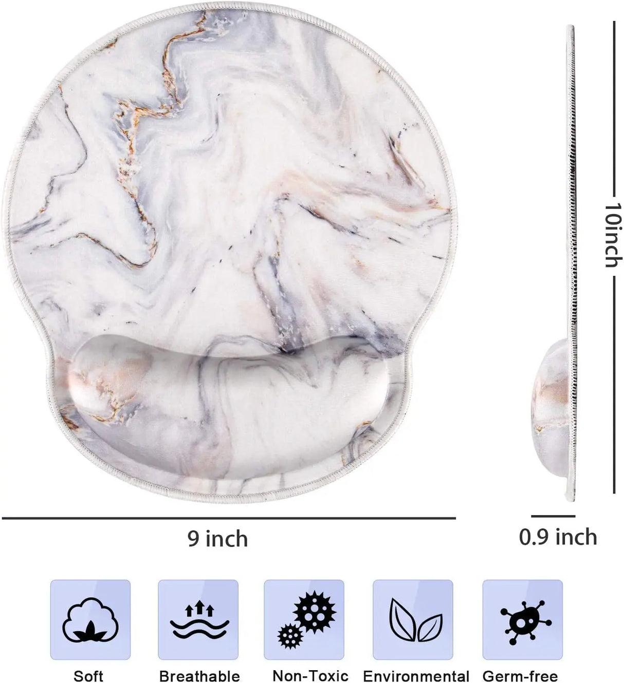 Mouse Pads with Wrist Support,Ergonomic Mouse Pad for Men Women,Wrist Rest Mouse Pad for Laptop Computers,Non Slip Memory Foam Mousepad Stitched Edges,Home Working Office Gaming ,White Marble