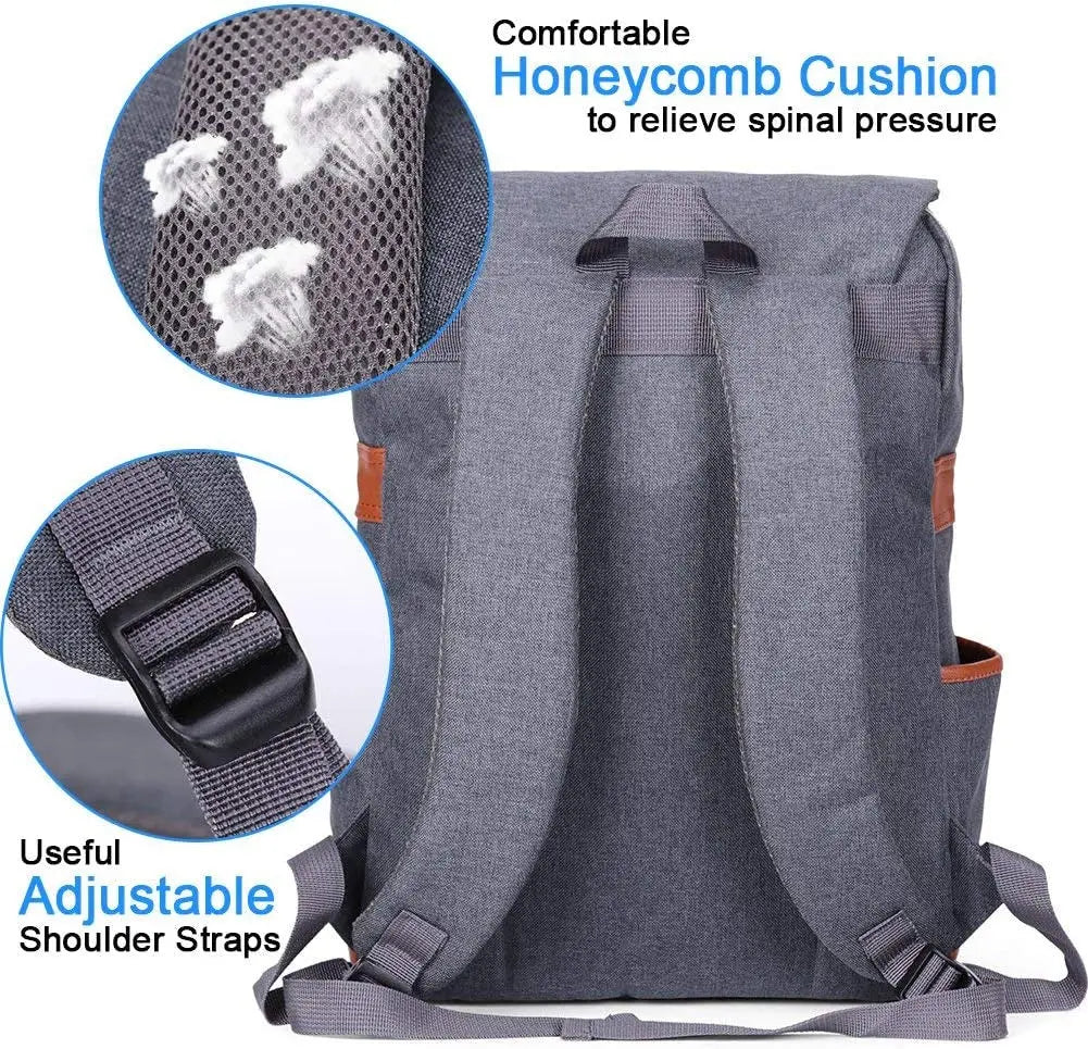 Vintage Laptop Backpack for Women Men,Travel Backpacks with USB Charging Port Fashion Backpack Fits 15.6Inch Notebook, Grey